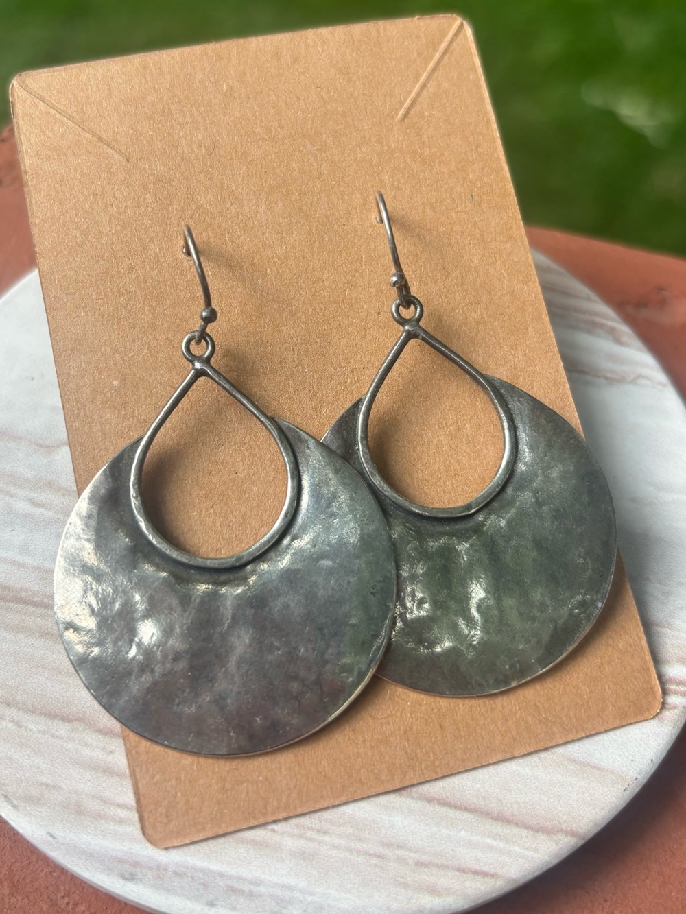 Silpada Half Moon Bay Earrings W1539 Hammered Sterling Silver Drop Loop 13.3g